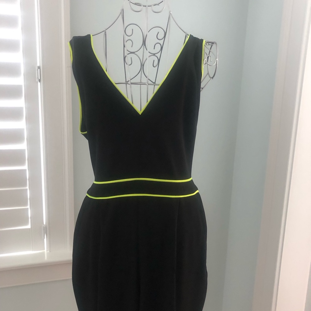 Alice & Olivia Black jumpsuit with lime green piping